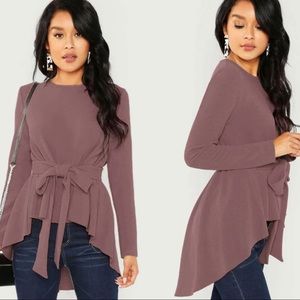 Solid High Low Hem Belted Top